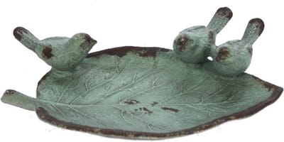 Schaaltje blad/3 vogeltjes turq. 14,5x4x9,5cm