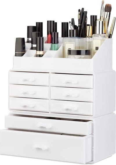 Make-up organizer - 8 lades - stapelbaar - acryl - 16 vakken - lippenstifthouder - opbergsysteem - wit. nagellak opbergen