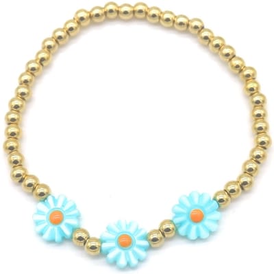 Armbandje - elastiek - bedel - bloem - goudkleurig - geel - wit - klaver - tijdloos - hip - chique - feest - outfit - unisex - dames - heren