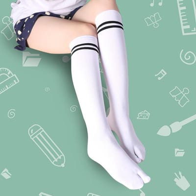 3 Paar Dames Slippers Lange Tabi Sokken Kuithoog Katoen Gestreept Warme Sokken Japanse Kimono Effen Zwart Wit Klompen Sokken EU 36-42 white