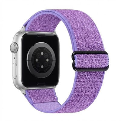 Paars smartwatch bandje – horloge band – dames en heren – elastische nylon strap – subtiele glitter afwerking – geschikt voor Apple Watch 38 mm / 40 mm / 41 mm / 42 mm (serie 10 / 11)