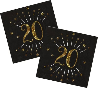 Verjaardag feest servetten leeftijd - 50x - 20 jaar - goud - 33 x 33 cm