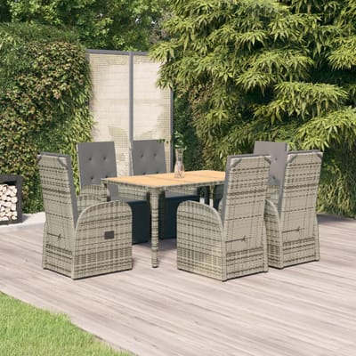 vidaXL - 7-delige - Tuinset - met - kussens - poly - rattan - grijs