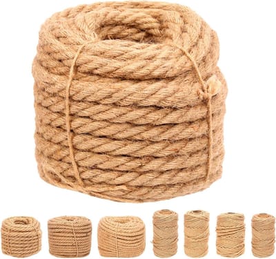 16 mm x 49 voet Jute Touw - Gevlochten Natuurlijke Touw - Lang Touw voor Verpakking, Tuinieren, Haken - Perfect voor Kunst en Ambachten - Geschenk Touw - Kersttouw voor Ambachtelijke Projecten