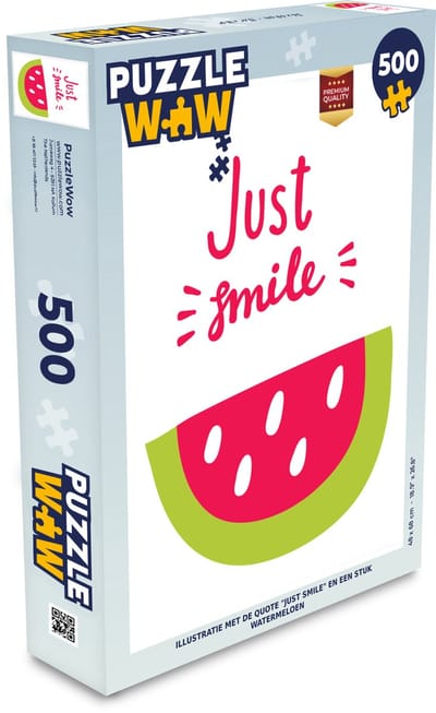 Puzzel Illustratie met de quote "Just smile" en een stuk watermeloen - Legpuzzel - Puzzel 500 stukjes