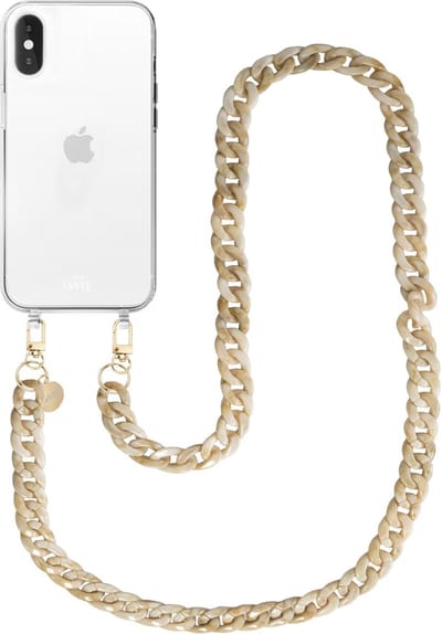 xoxo Wildhearts siliconen hoesje - Geschikt voor iPhone XS Max - Cream Latte - Telefoonhoesje - Hoesje met koord - Beige koord - lang telefoonkoord - Transparant hoesje (lange variant)