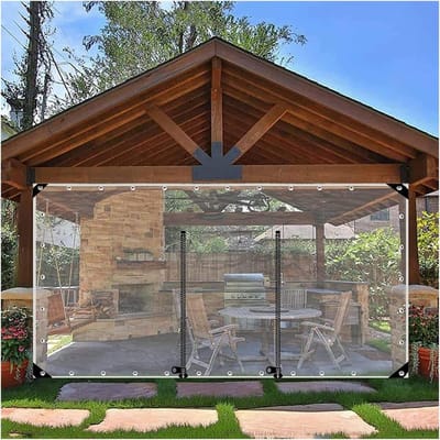 Doorzichtige Gordijnen - PVC Zeil - Buiten Beschermen - Met Ritssluiting - 320 x 200 cm - Transparant