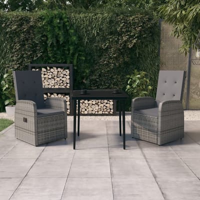 vidaXL - 3-delige - Tuinset - met - kussens - grijs