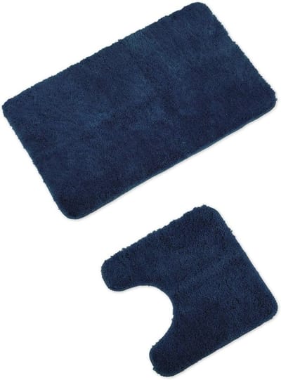 Badmat Set met Toiletuitsparing - Anti-slip, Wasbaar, Donkerblauw, 2 Stuks