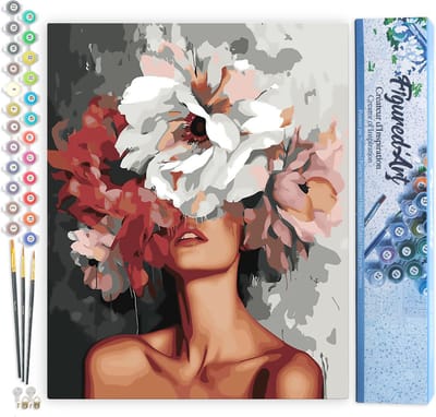 Figured'Art Schilderen op Nummer Volwassenen canvas Schoonheid achter Bloemen - Handwerk acrylverf Kit DIY Compleet - 40x50cm zonder frame