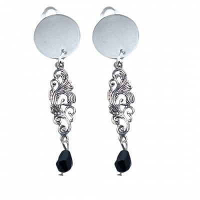 Clip oorbellen-Tibetaans -zilverkleur- zwart- geen gaatje- Charme Bijoux