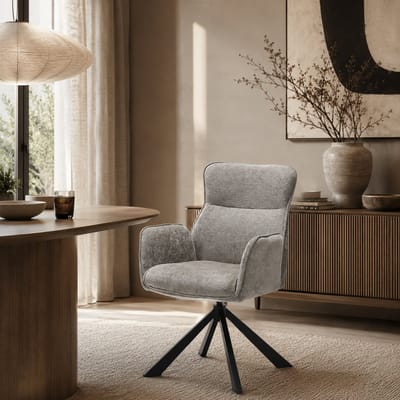 Eetkamerstoel Sophie - 360° draaibaar - Auto return - Stof - Taupe