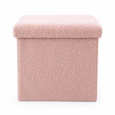 Luxaliving Opbergpoef Roze – Opvouwbare Poef met Opbergruimte – Bouclé Teddy Stof – Hocker met Deksel – Voetenbank 35x35 cm –