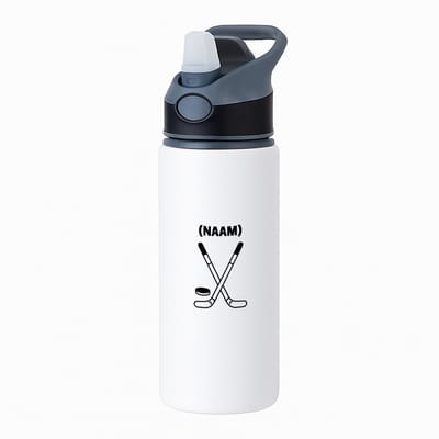 Hacebo® - ijshockey met eigen naam waterfles met rietje zwart - Sport - ijshockeyer - Sport - water fles - 650ML