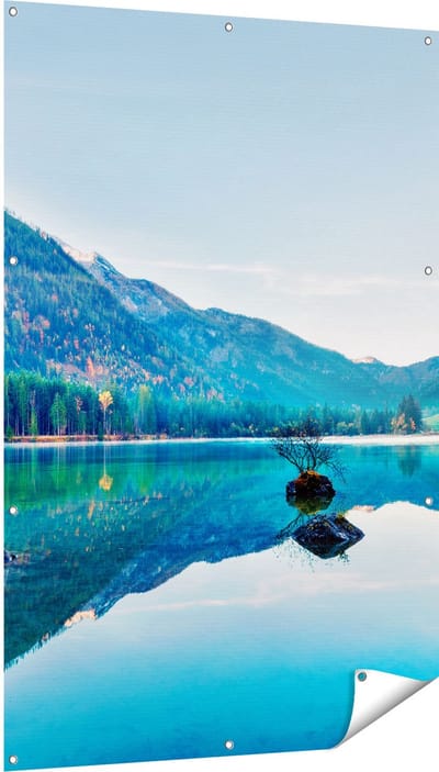 Gards Tuinposter Meer met Herfstbomen - 100x150 cm - Tuindoek - Tuindecoratie - Wanddecoratie buiten - Tuinschilderij