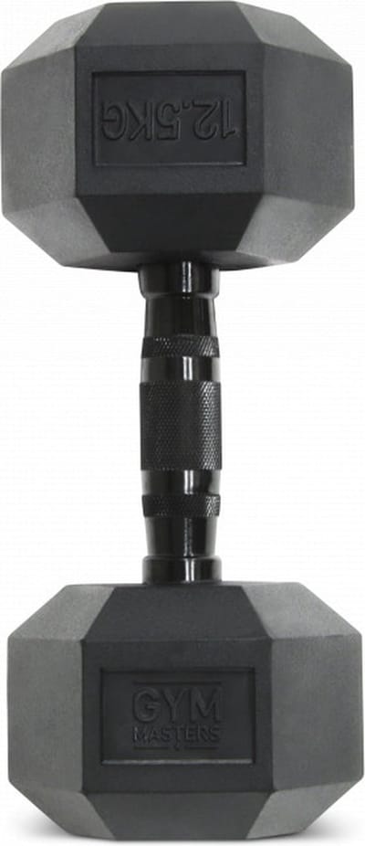 Gym Masters Dumbbell 12,5 kg – Hexagon Rubber Dumbbell – Zwart