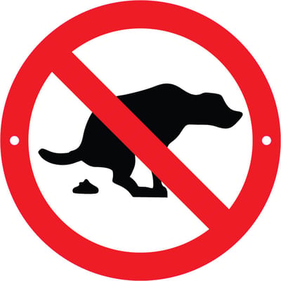 Verbodsbord Verboden te Poepen voor Honden - 25cmØ met 2 Boorgaten - op 3mm dik PVC Schuimplaat