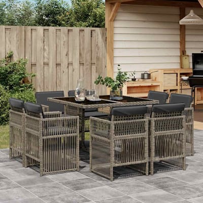 vidaXL - 9-delige - Tuinset - met - kussens - poly - rattan - grijs