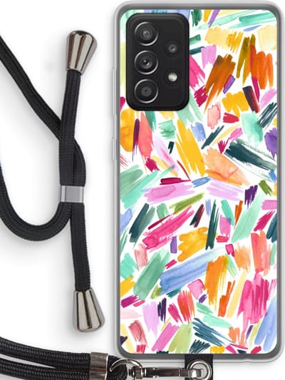 Hoesje met koord geschikt voor Samsung Galaxy A52s 5G hoesje met Koord - Watercolor Brushstrokes - Telefoonhoesje met Zwart Koord - Bescherming aan alle Kanten en Over de Schermrand