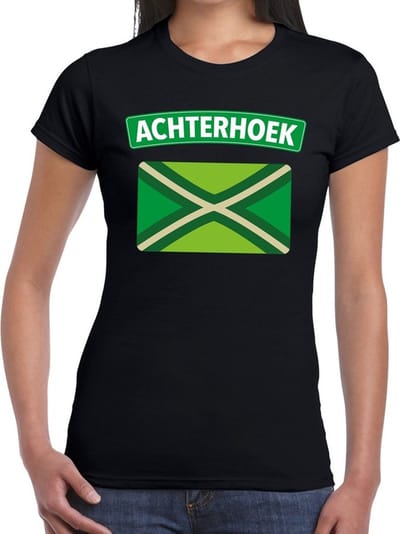 Achterhoek thema vlag t-shirt - zwart - voor dames - Festival kleding - Trots op de regio XS