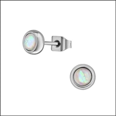 Aramat Jewels | Oorbellen | RVS Opaal Oorbellen - Synthetische Opaal Studs | Rosékleurig / 5mm / Roze | |5mm | Zilver | Kinderen, Volwassenen | Verkleurd niet