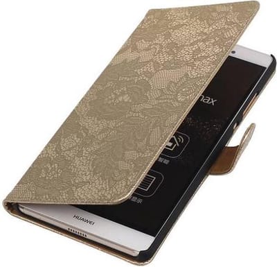 Lace Bookstyle Wallet Case Hoesjes Geschikt voor Huawei P8 Max Goud