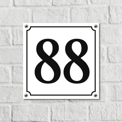 Huisnummerbord Wit Dibond Deluxe - Nummer 88 - incl. bevestiging | - naambord - nummerbord - voordeur
