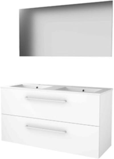 Basic-Line Basic 46 Badkamermeubelset - 120 x 46 cm - Met Grepen - 2 Lades - Keramische Wastafel - 2 Kraangaten - Spiegel - Ice White