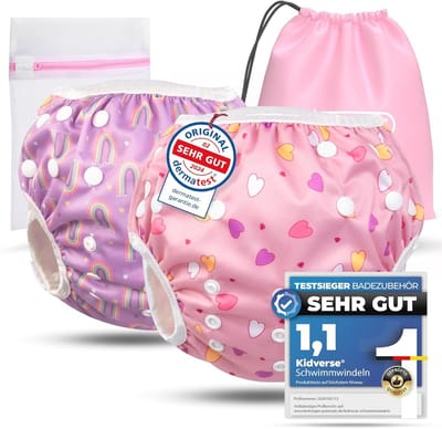 SnelShoppen - KIDVERSE zwemluiers baby 0-3 jaar - herbruikbare, huidvriendelijke zwemluiers met sterke absorptie, opbergzakje & wasnet voor gebruik in