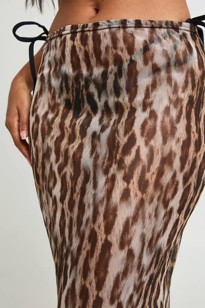 boohoo Dames Luipaardprint Doorzichtige Mesh Strand Maxi Rok | Maat: 40