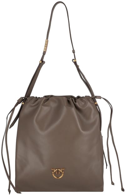 PINKO Slouchy Schoudertas Leer 31 cm - Dames - grigio asfalto 1 - antique gold