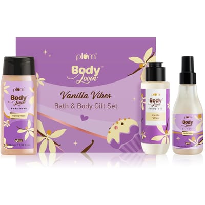 Pruim BodyLovin' Vanille Vibes Bad & Lichaam Cadeauset | Douchegel | Body Mist | Lichaamsolie | Langdurige Geur | Voor Vrouwen | Cadeau voor Rakhi & Speciale Gelegenheden| P pink