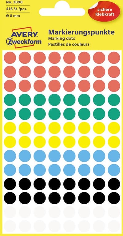 Etiket Zweckform 8mm rond assorti bliste