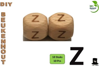 Bob Online ™ - Setje van 10 Stuks - ‘Z’ Vierkant Beukenhout Kralen 12mm met ca. 3.5mm Gaatje – Houten Letter Kubus Kralen – DIY Houten Alfabet Kralen Laser Gegraveerd – 12mm Beech Wood ‘Z’ Lazer Engraved Letter Beads – Doe-het-zelf Alfabet Kralen