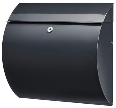 Stalen wandbrievenbus met cilinderslot en openingsstop - A4-inwerpformaat, EN 13724 norm, antraciet, 376 x 330 x 106 mm
