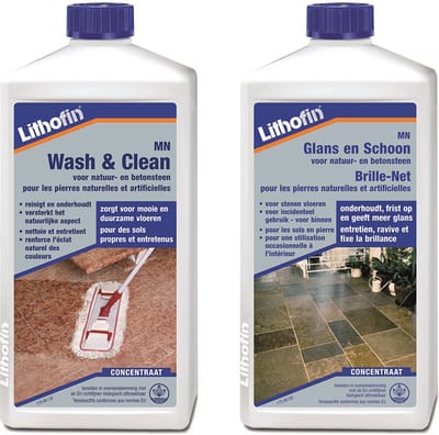 Lithofin MN Voordeelpakket - Wash en Clean & Glans en Schoon - NATUURSTEEN - 2 x 1L