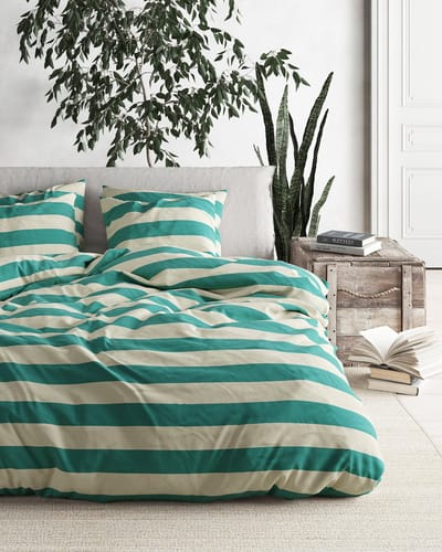 Mistral Home - DEKBEDOVERTREK - recycled katoen renforcé - 140 x 200 cm + 65 x 65 cm - eenpersoons - strepen - groen- Duurzaam