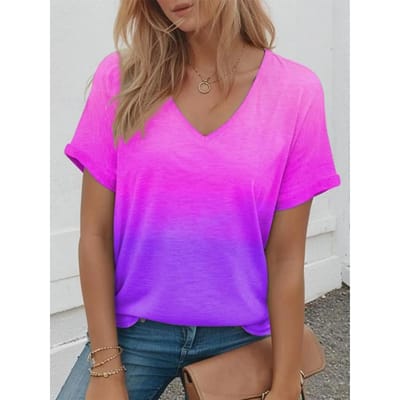 Zomer Mode V-Hals T-Shirts Voor Vrouwen 3d Verloop Print Top T-shirts Casual Street Dameskleding Oversized T-Shirt Dame Y2k Kleding 3XL purple