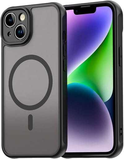MobyDefend Hoesje - Geschikt voor iPhone 14 - Case Geschikt voor MagSafe - Mat Transparant Met Gekleurde Rand - Zwart