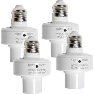 4 Stuks Slimme Lichtfitting WiFi Lamp Adapter App-bediening Smart Home Spraakbediening E27 Licht 4 packs wit