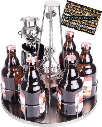 Dailygoods- Flessenhouder met Zwenkgrill - Metalen Sculptuur - Cadeau voor Grillmeester - Decoratief Flessenrek - Blikvanger voor Woonkamer - Geschikt voor Bierflessen