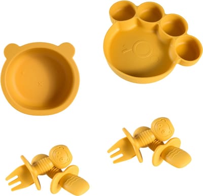 Sproudsy Serviesset Teddy Bear - Kinderservies - Kraamcadeau - Baby - 4-delig - Mango