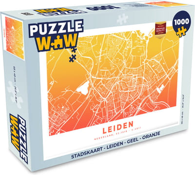 Puzzel Stadskaart - Leiden - Geel - Oranje - Legpuzzel - Puzzel 1000 stukjes volwassenen - Plattegrond