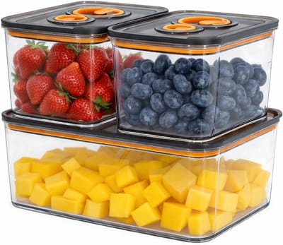 Vershouddozen met deksel - Voorraadcontainers set - Voedsel bewaren - Met datumweergave - 3-delig 1650ml - Grijs