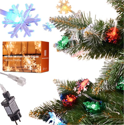 MOZY - Kerstverlichting - Sneeuwvlokken - 10 meter - Multicolor - 100 Lichtjes - 8 Standen - Koppelbaar - Meerkleurig - Kerstdecoratie - Lichtsnoer - Sneeuwvlok - Winter - Kerstboom - Kerstversiering