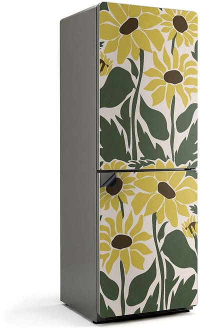 Wallfluent Magnetische Koelkastmat - Bloemenpatroon met bladeren Koelkast Magneet Sticker - 70 cm x 190 cm - Geel Magnetische Koelkastmat - Koelkast Cover Magneet - Decoratieve Koelkast Cover Sticker Magneet - Keuken Decoratie Magneet