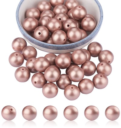 Siliconen kralen, ronde rubberen kralen, 15 mm, losse tussenkralen voor doe-het-zelf accessoires, sieraden, sleutelhangers maken (roségoud)