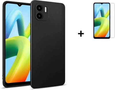 MoDo hoesje geschikt voor Xiaomi Redmi A1/ Redmi A2 - Siliconen/TPU/Kunststof Back Cover - Zwart met screenprotector