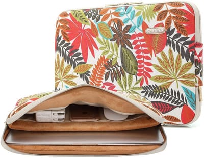 Laptophoes - Laptoptas Sleeve - Veilig Transport - Waterafstotend Canvas - 14-141 inch - Wit Bospatroon