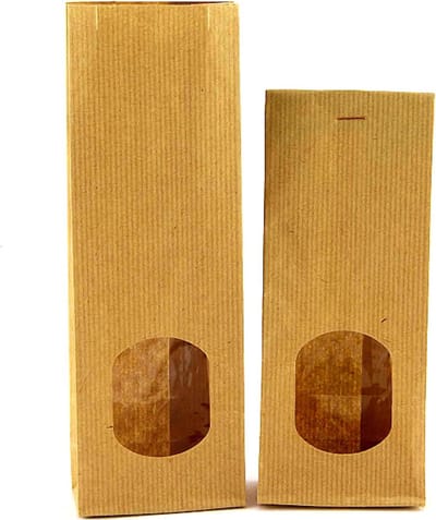 SnelShoppen - 25 Stuks Kraft Block Bottom Bags met Venster - Papier Gift Bags - Cadeautassen - 7x4x20 cm - Perfect voor Feesten, Verjaardagen en Cadea